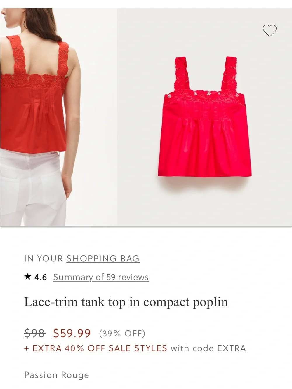 J. Crew Passion Rouge Lace-Trim Square Neck Tank